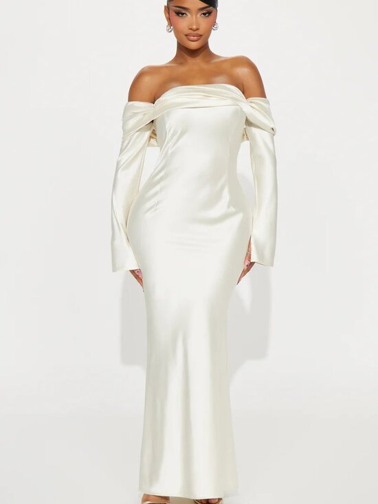 Fashion Nova Dresses & Skirts - NWT Fashion Nova Amandine Satin Maxi Dress Cream Size S